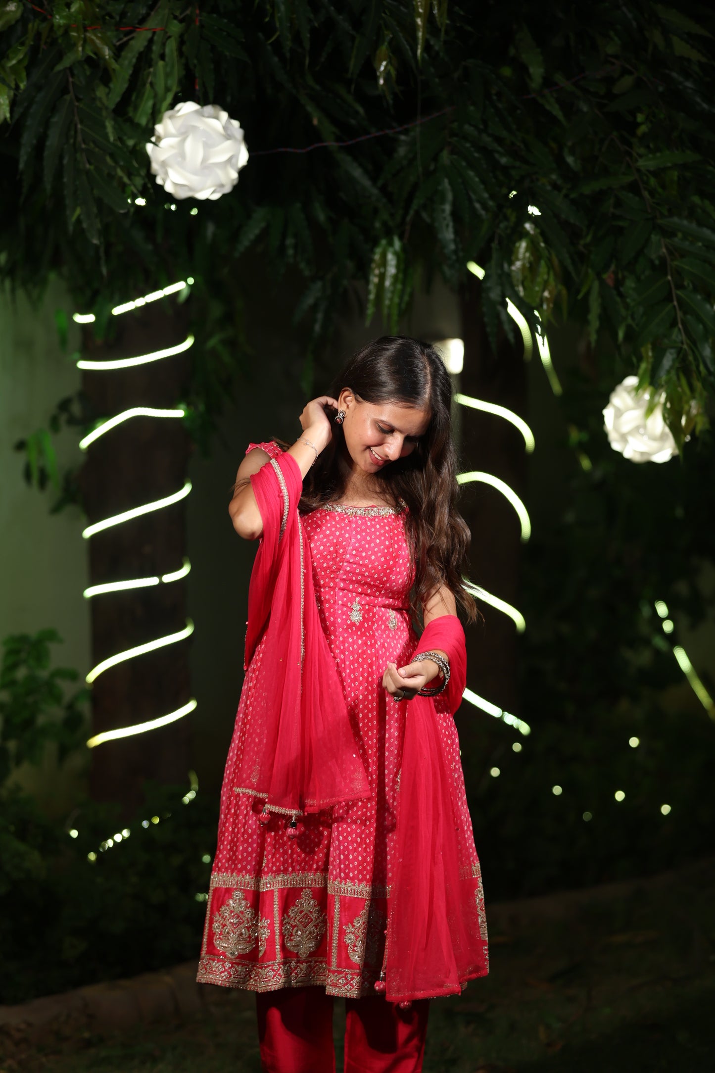 Rani Pink Georgette Embroidered Suit with Gota Patti Dupatta