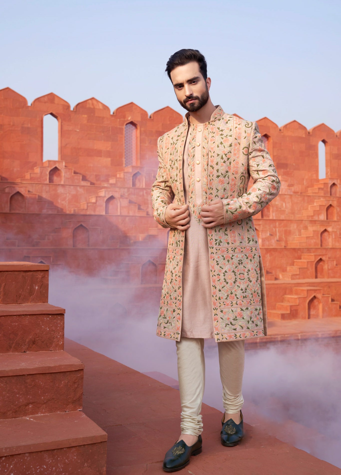 Dusty Pink Indo-Western with Thread Work Jacket