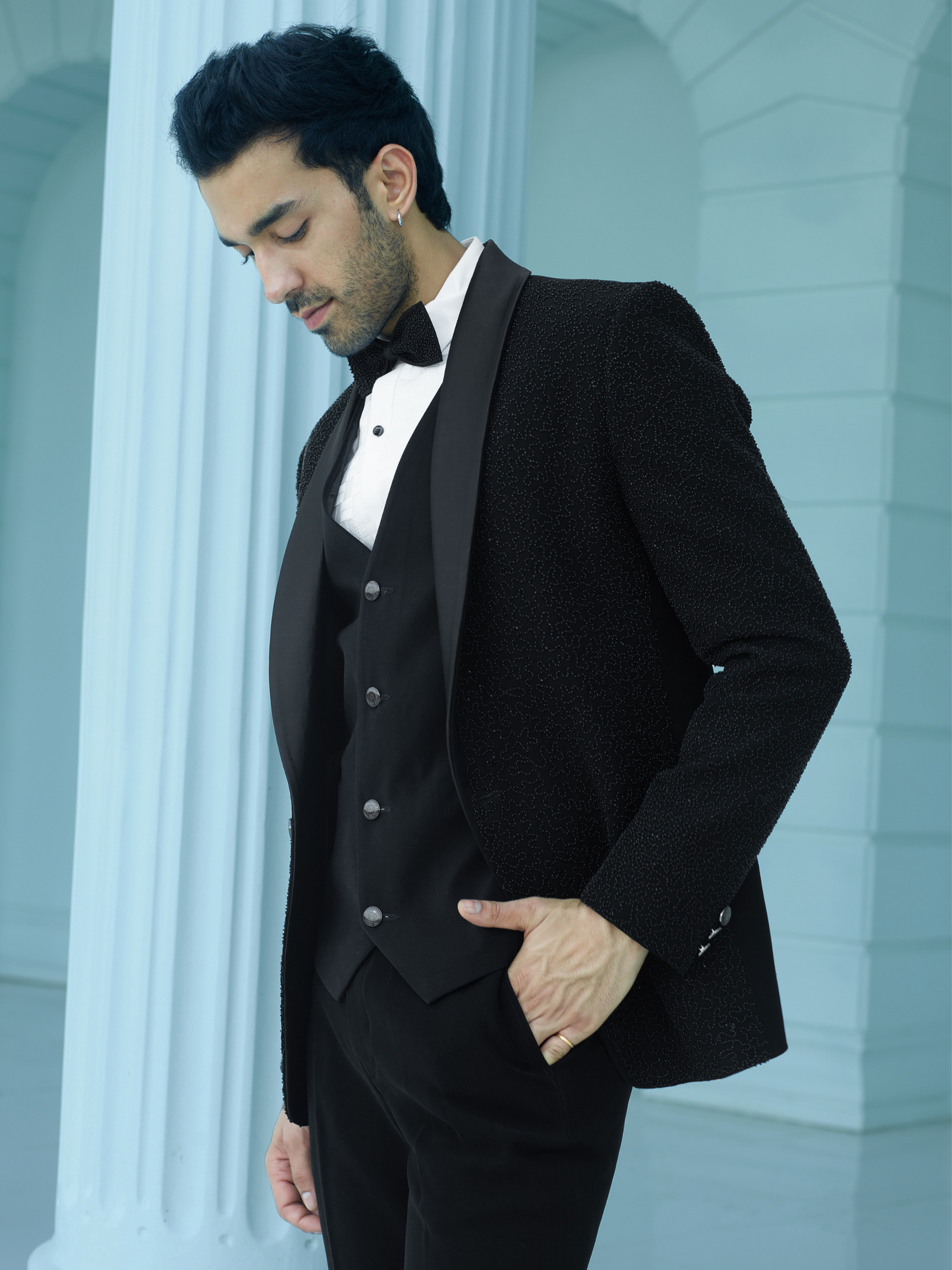 Black Abstract Bead Work Suit