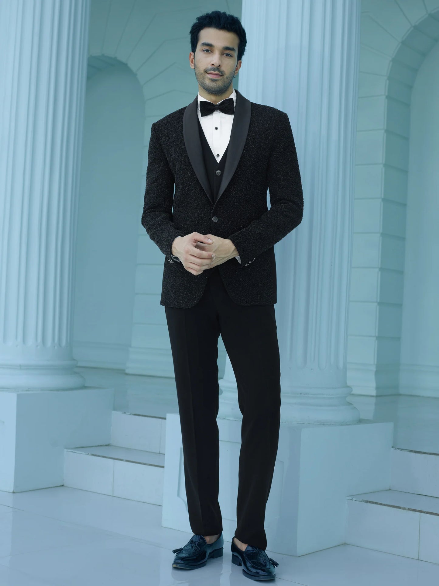 Black Abstract Bead Work Suit