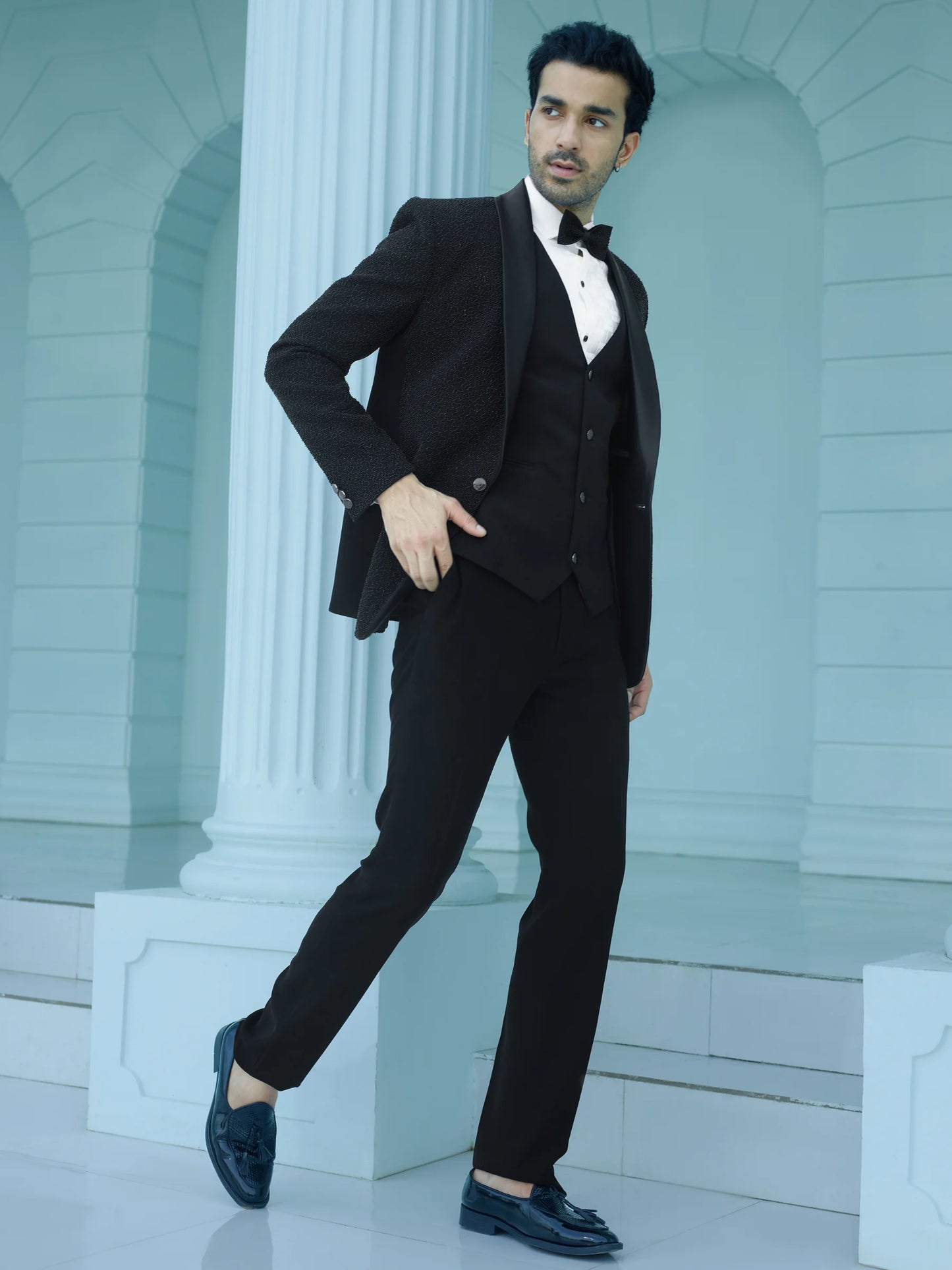 Black Abstract Bead Work Suit