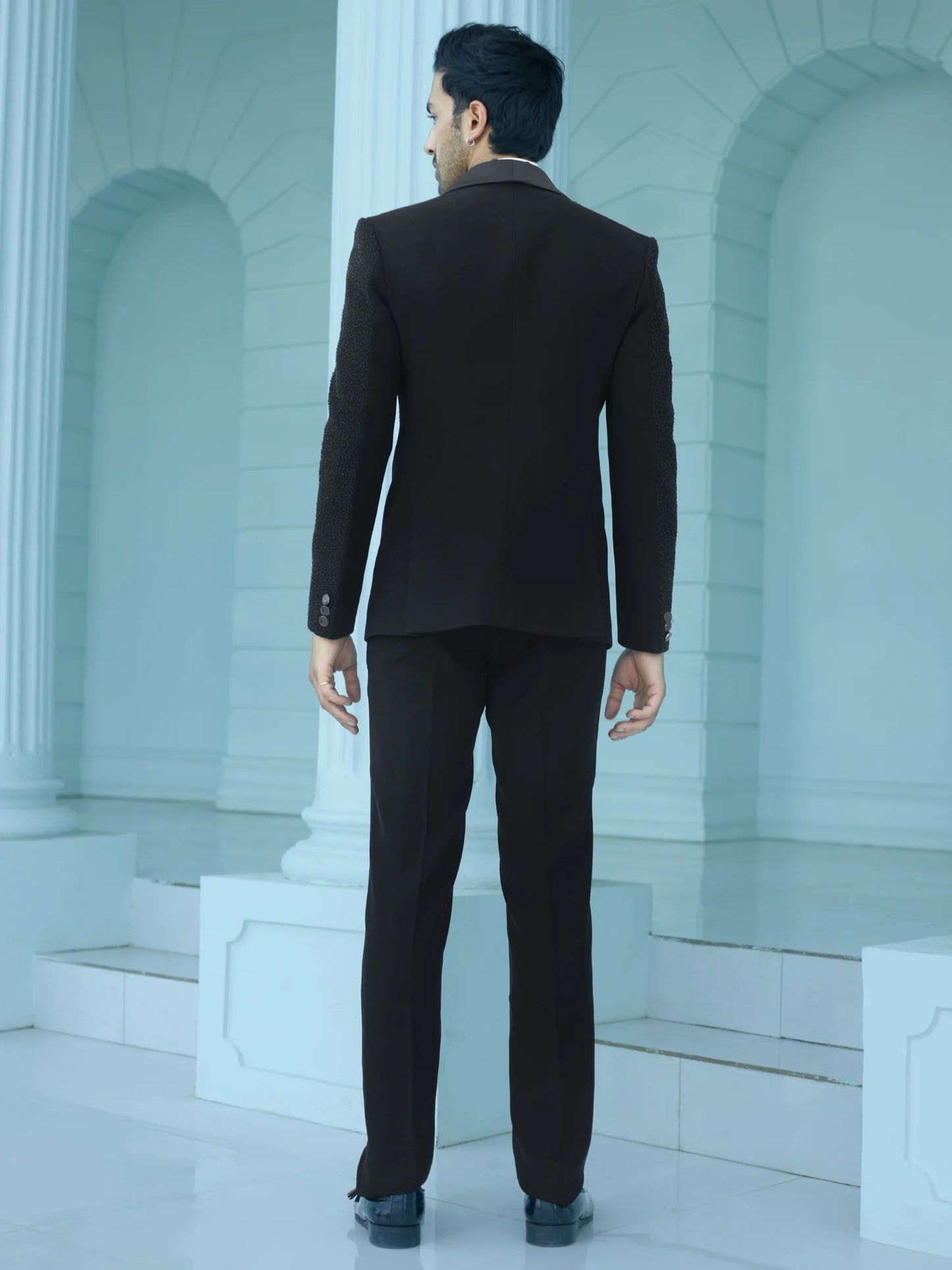 Black Abstract Bead Work Suit