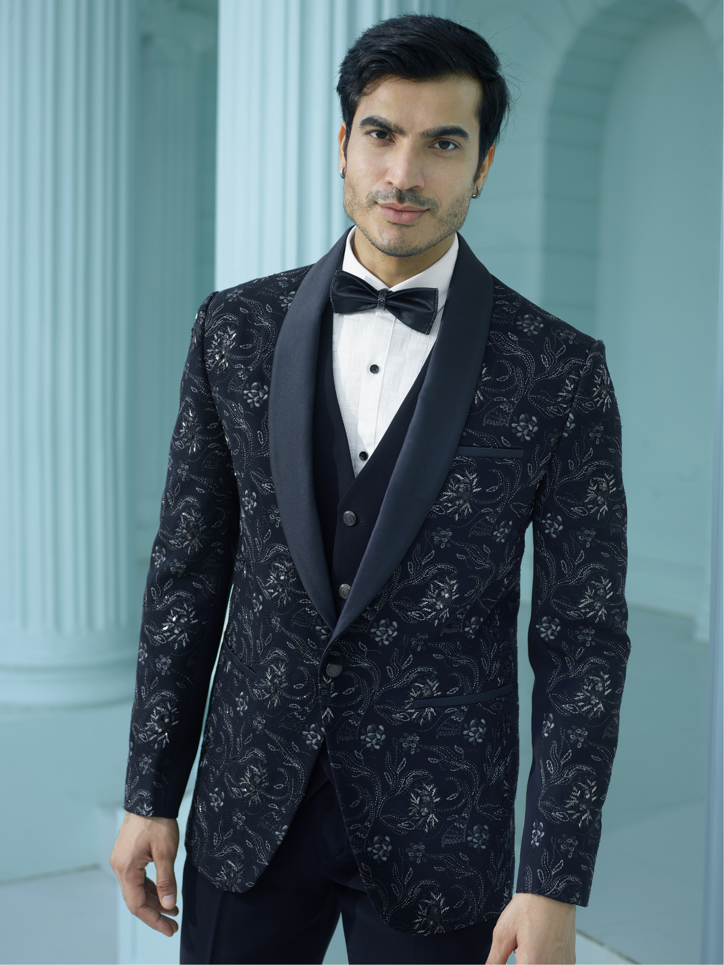 Midnight Blue Floral Embellished Suit