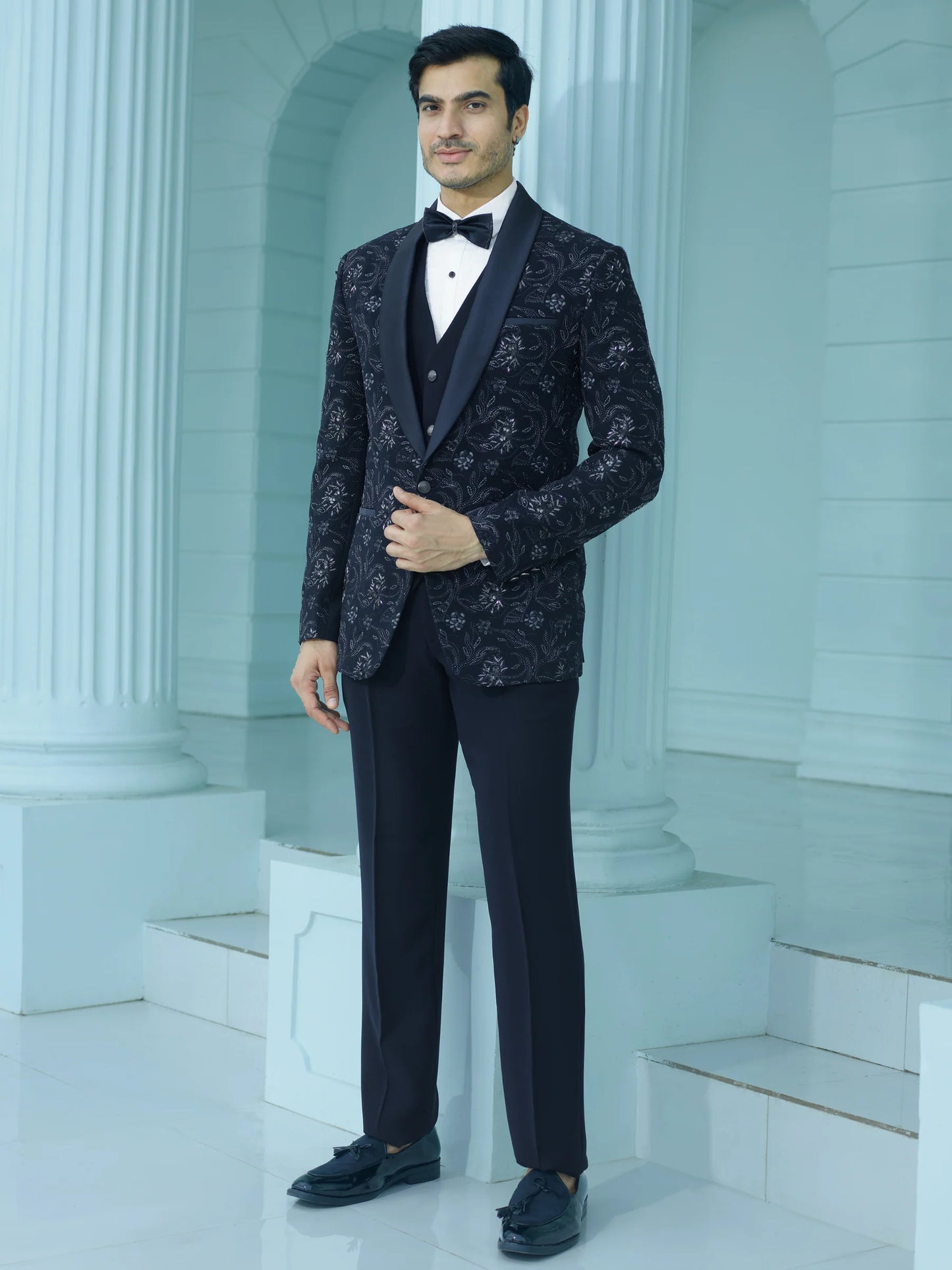 Midnight Blue Floral Embellished Suit