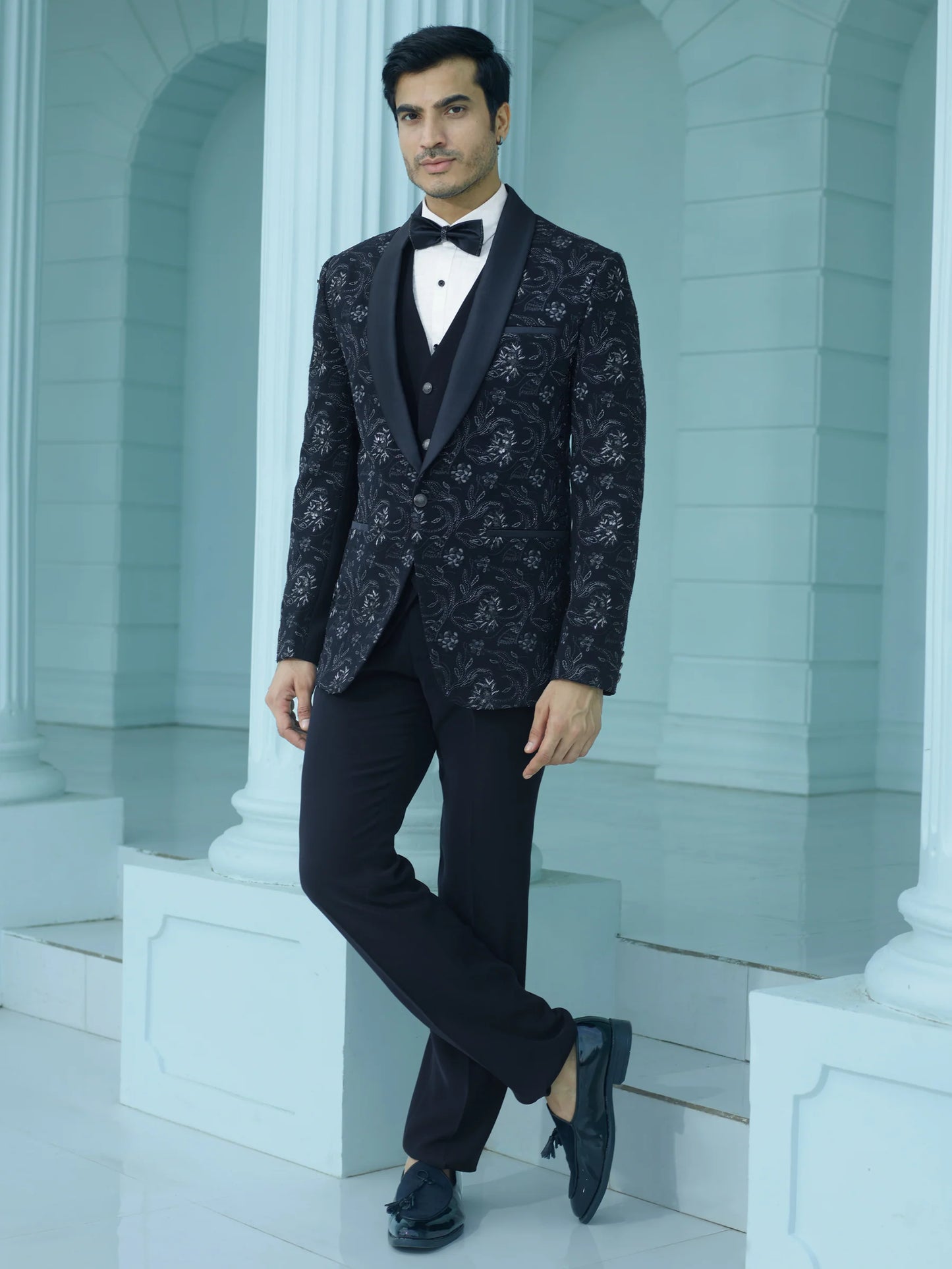 Midnight Blue Floral Embellished Suit