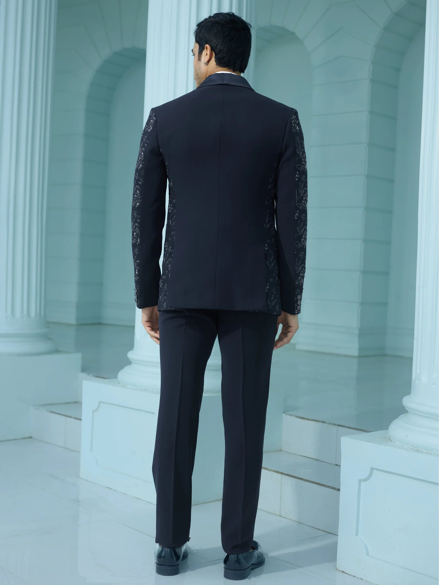 Midnight Blue Floral Embellished Suit