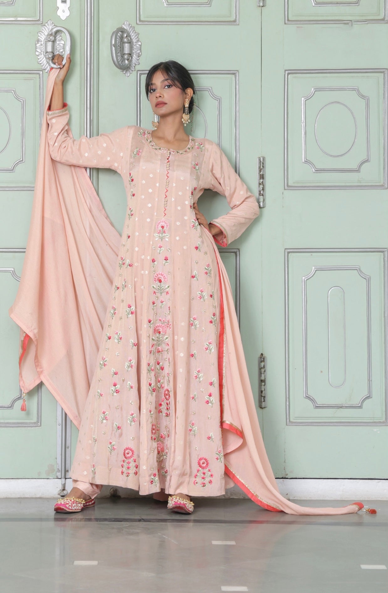 Peach Fancy Designer Dress with Dupatta Set