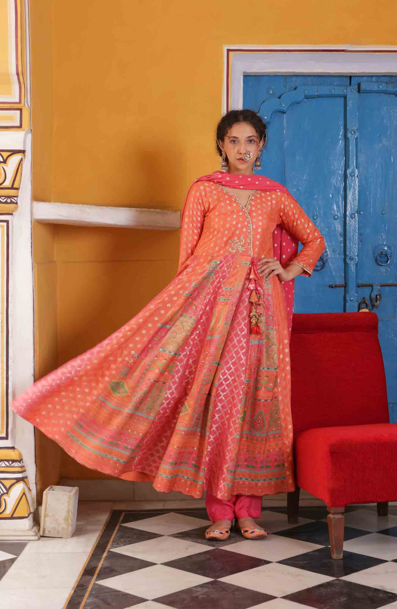 Multi-Embellished Anarkali Kurta Suit Set