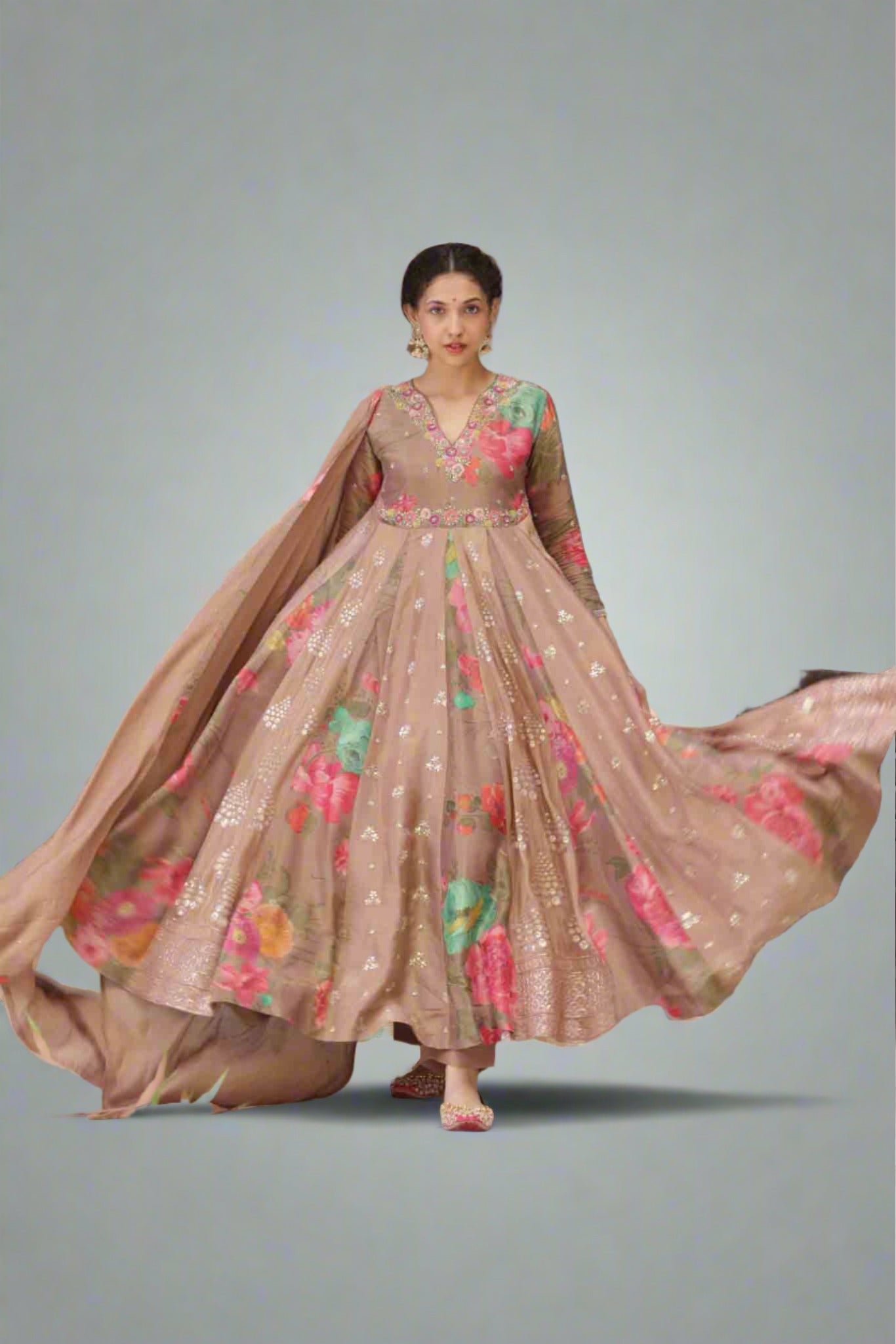 Coffee Georgette Anarkali Kurta Set