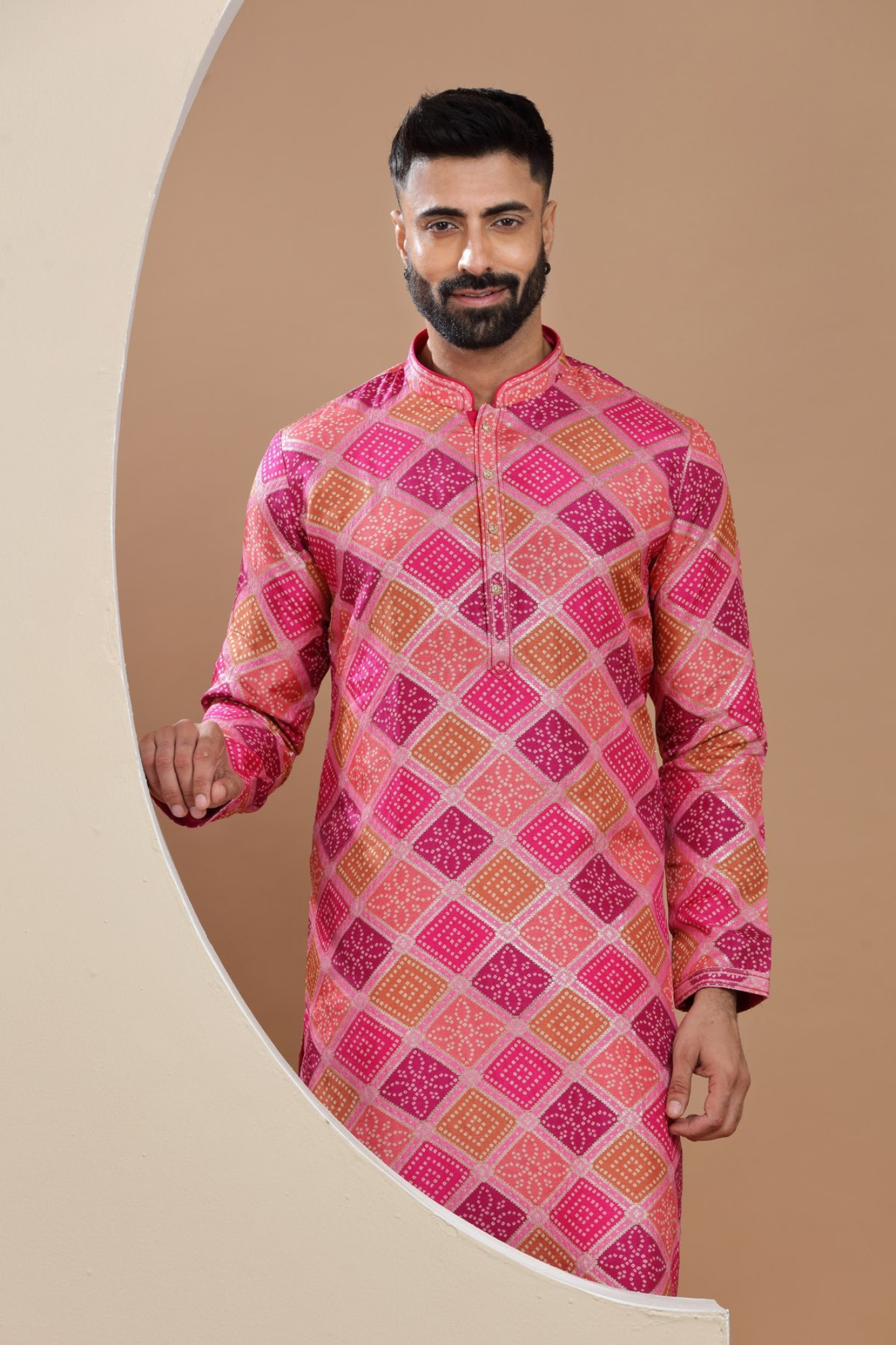 Pink Bandhani Kurta Set