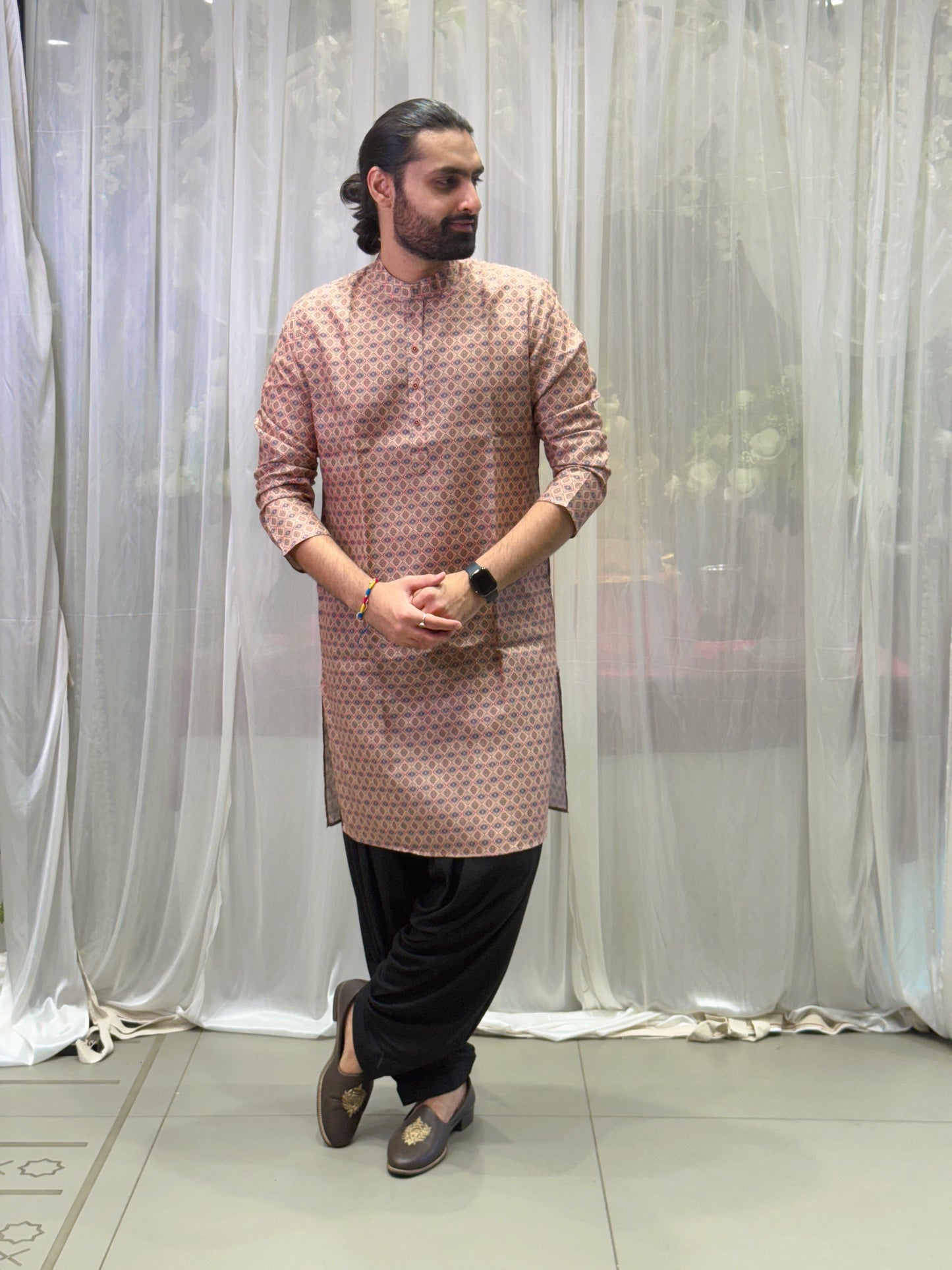Beige Buti Print Cotton Kurta