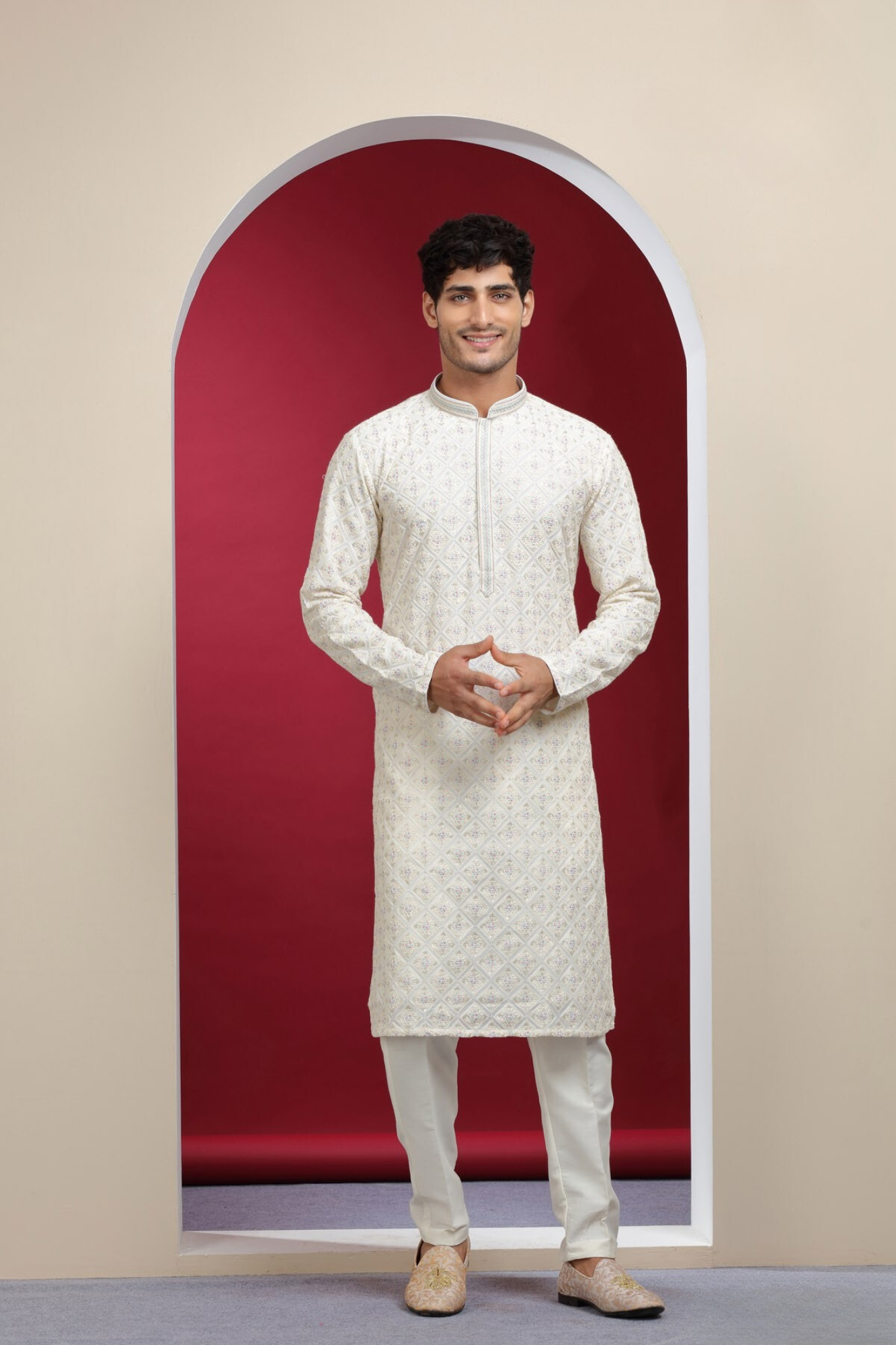 White Designer Handcraft Kurta Set