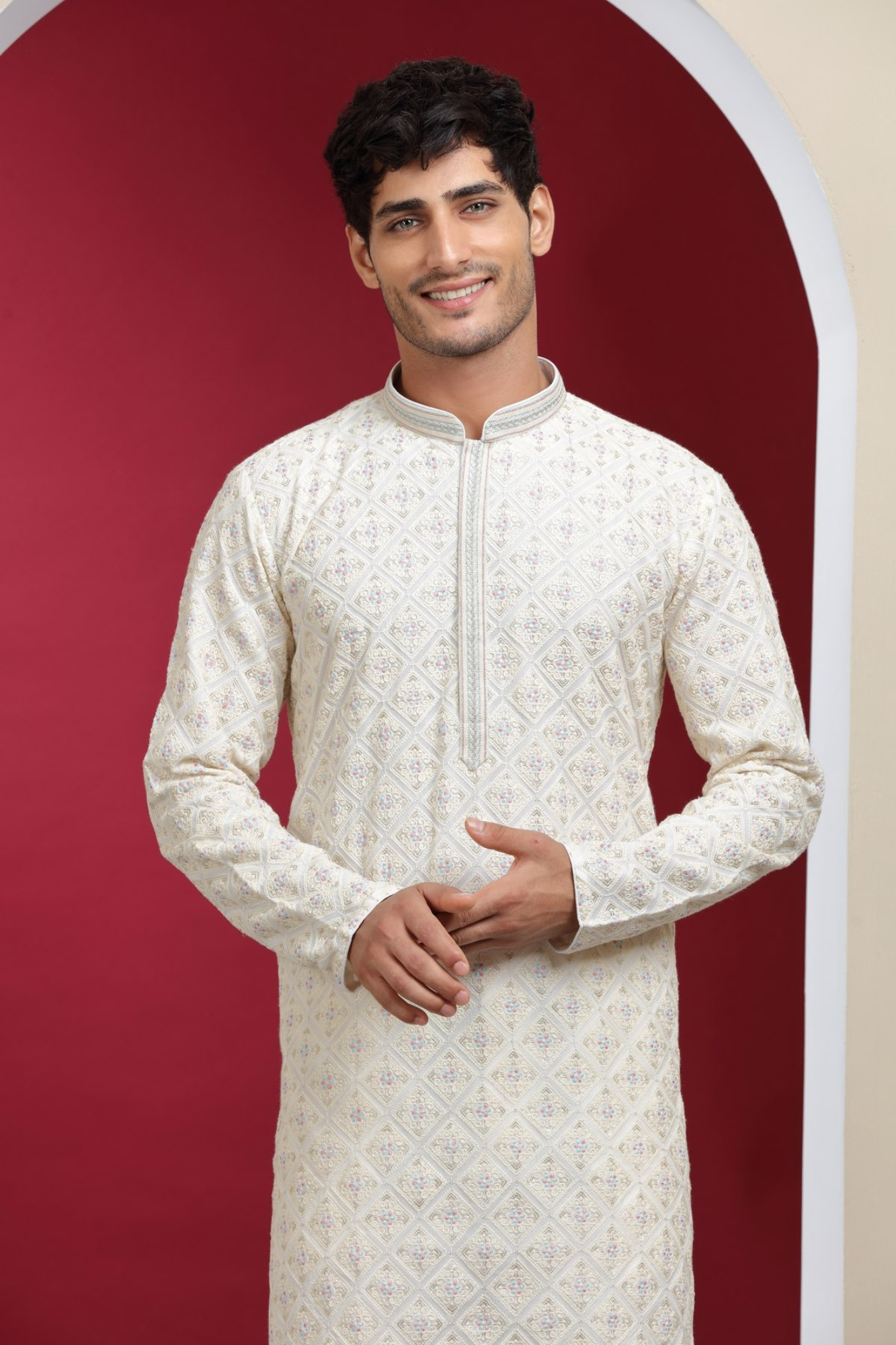 White Designer Handcraft Kurta Set