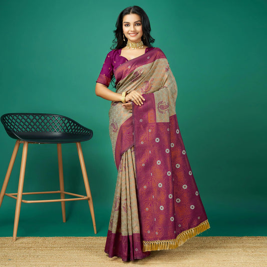 Light Copper & Grey Zari Woven Banarasi Silk Saree