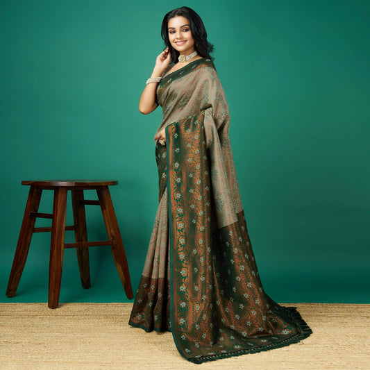 Pista Green Zari Woven Banarasi Silk Saree with Tassels
