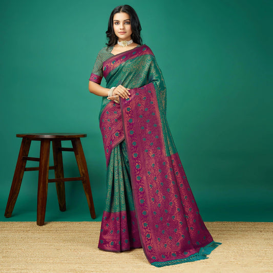 Rama Green Zari Woven Banarasi Silk Saree