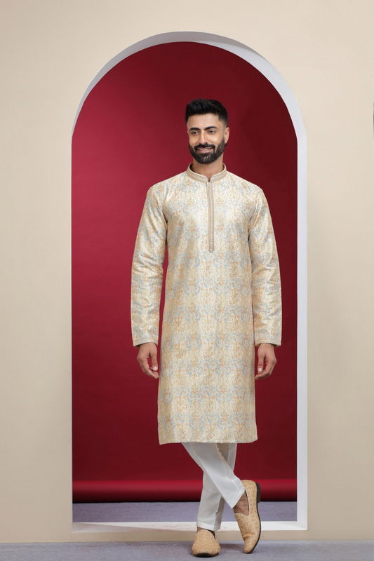 Golden Printed Handcraft  Kurta Set
