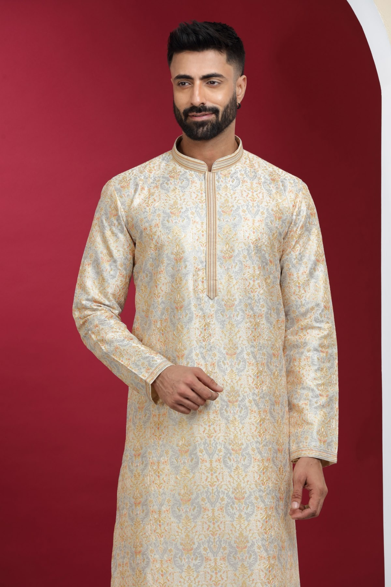 Golden Printed Handcraft  Kurta Set