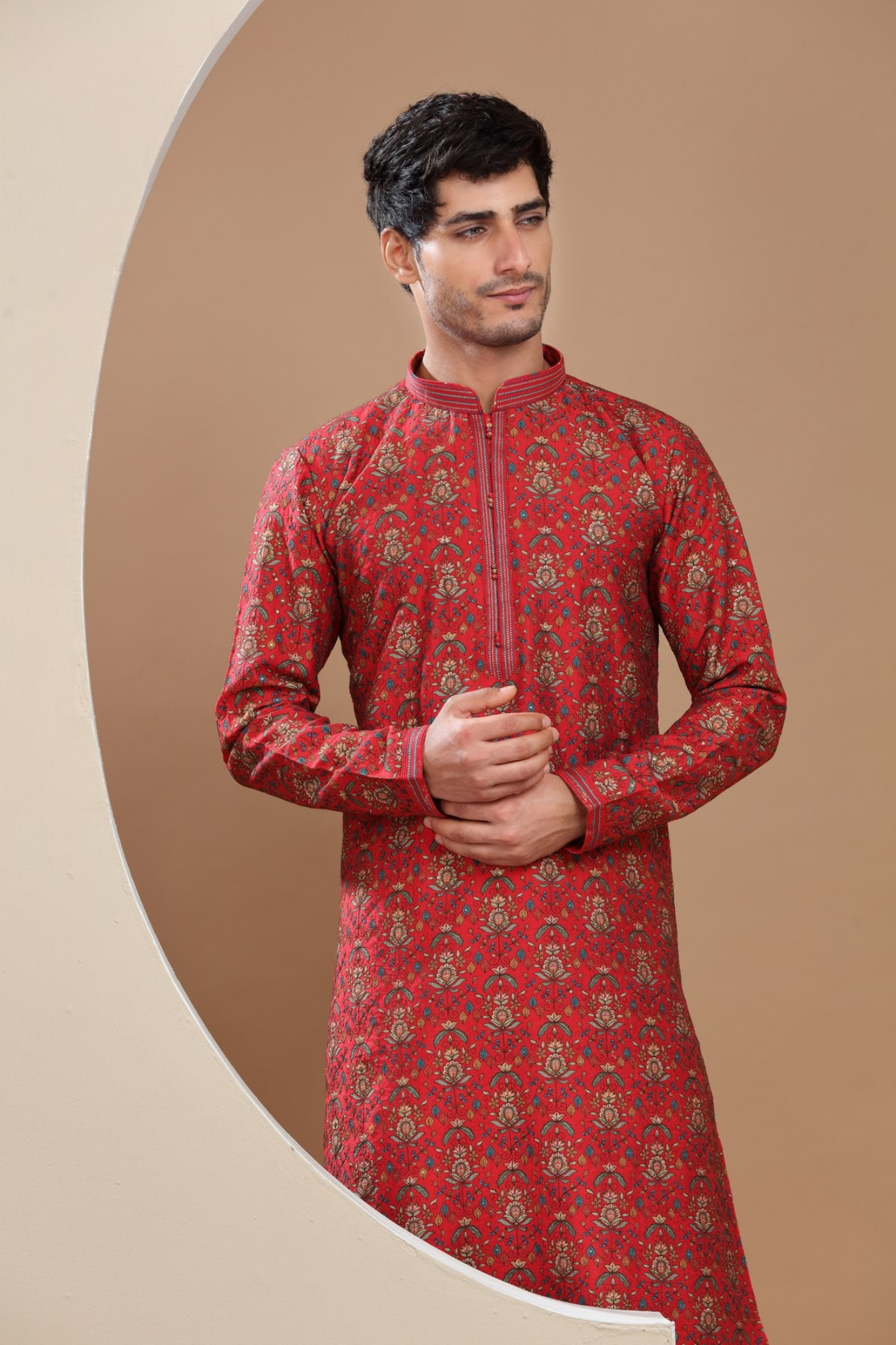 Red Printed Designer Kurta Set