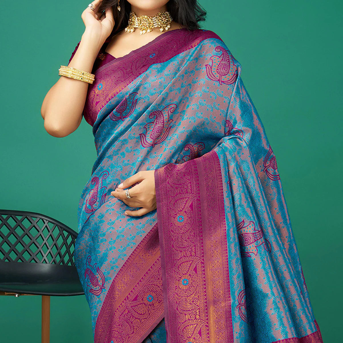 Blue Zari Woven Banarasi Silk Saree with Tassels