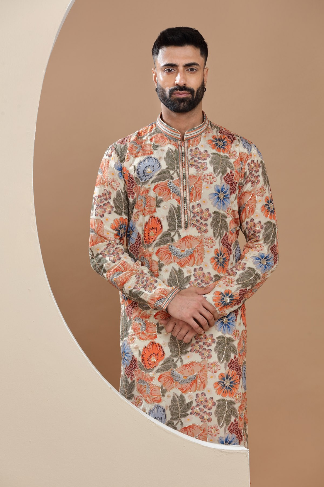 Printed Sequins Work Kurta Set