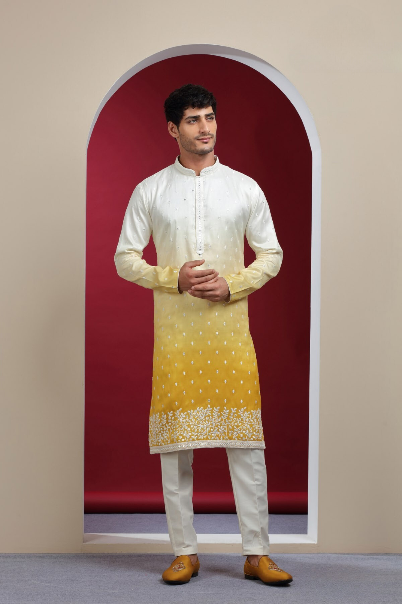 Yellow & White Designer Kurta Set