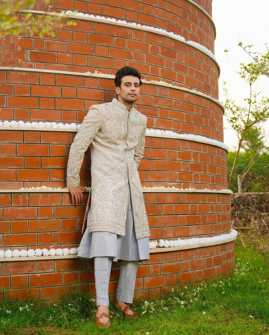 Sophisticated Grey Sherwani with Indian Embroidery