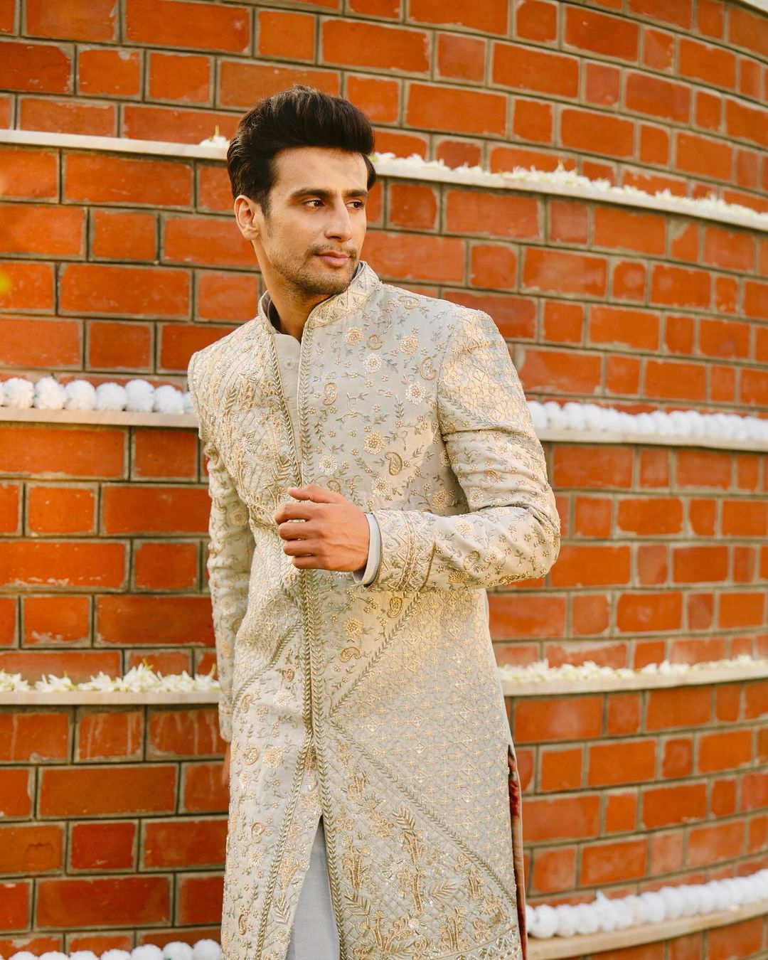 Sophisticated Grey Sherwani with Indian Embroidery