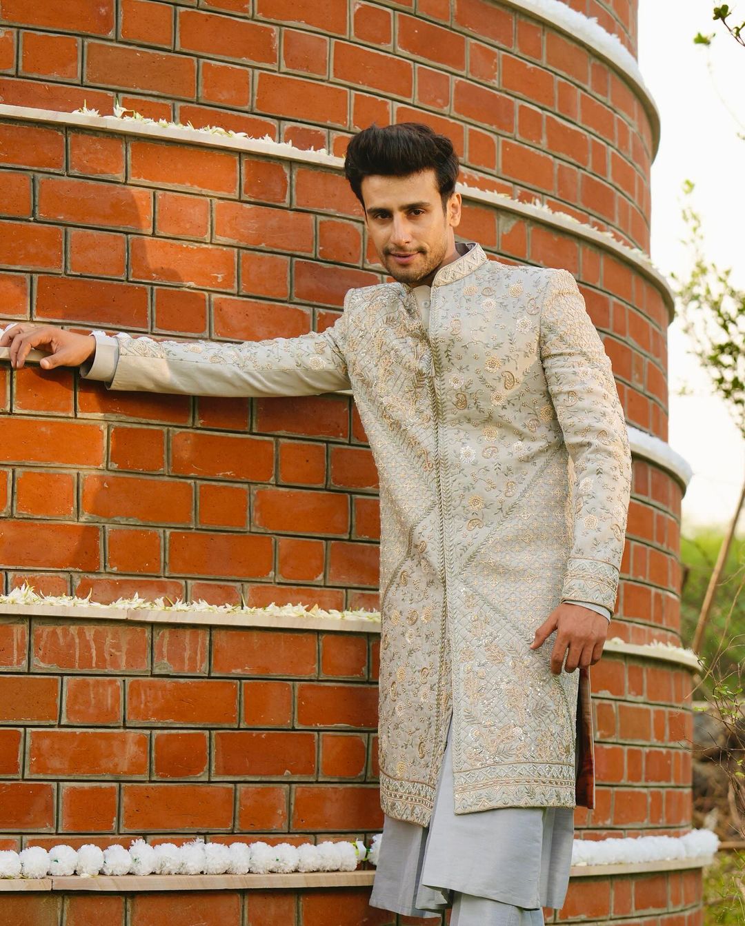 Sophisticated Grey Sherwani with Indian Embroidery