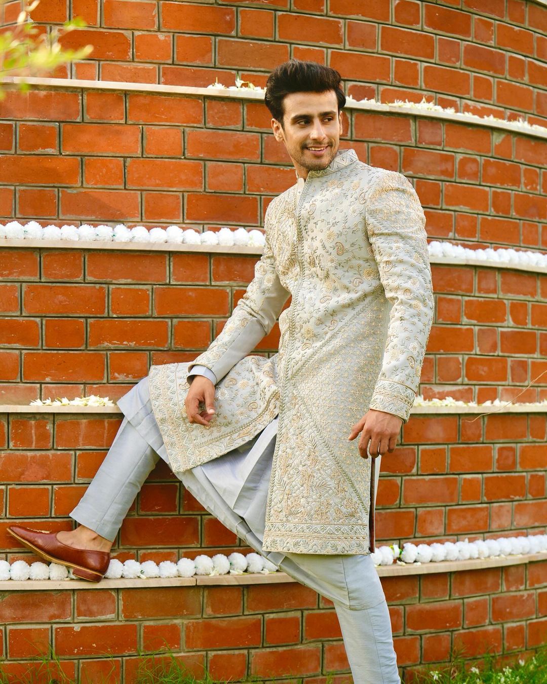 Sophisticated Grey Sherwani with Indian Embroidery