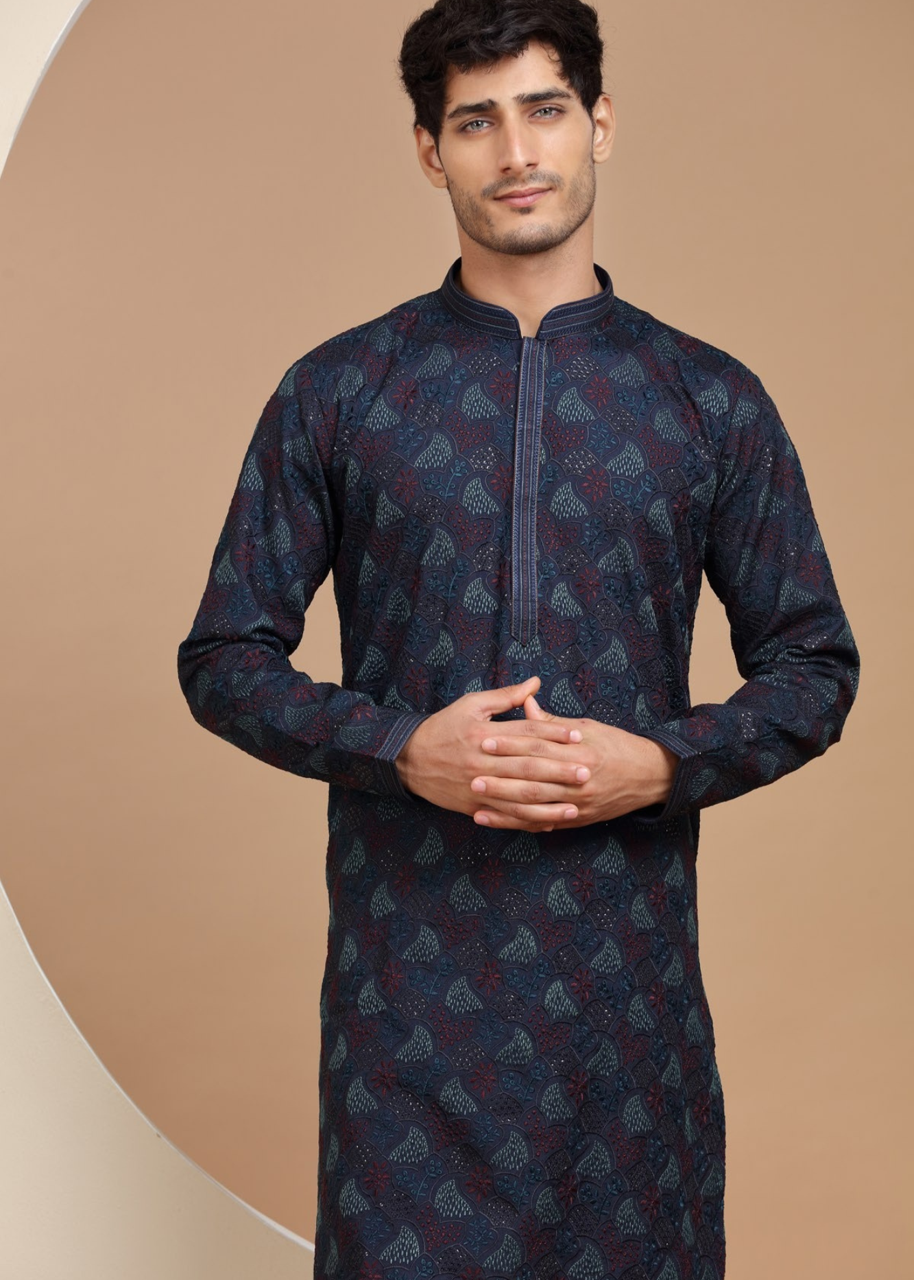Navy Blue Embroidered Kurta Set