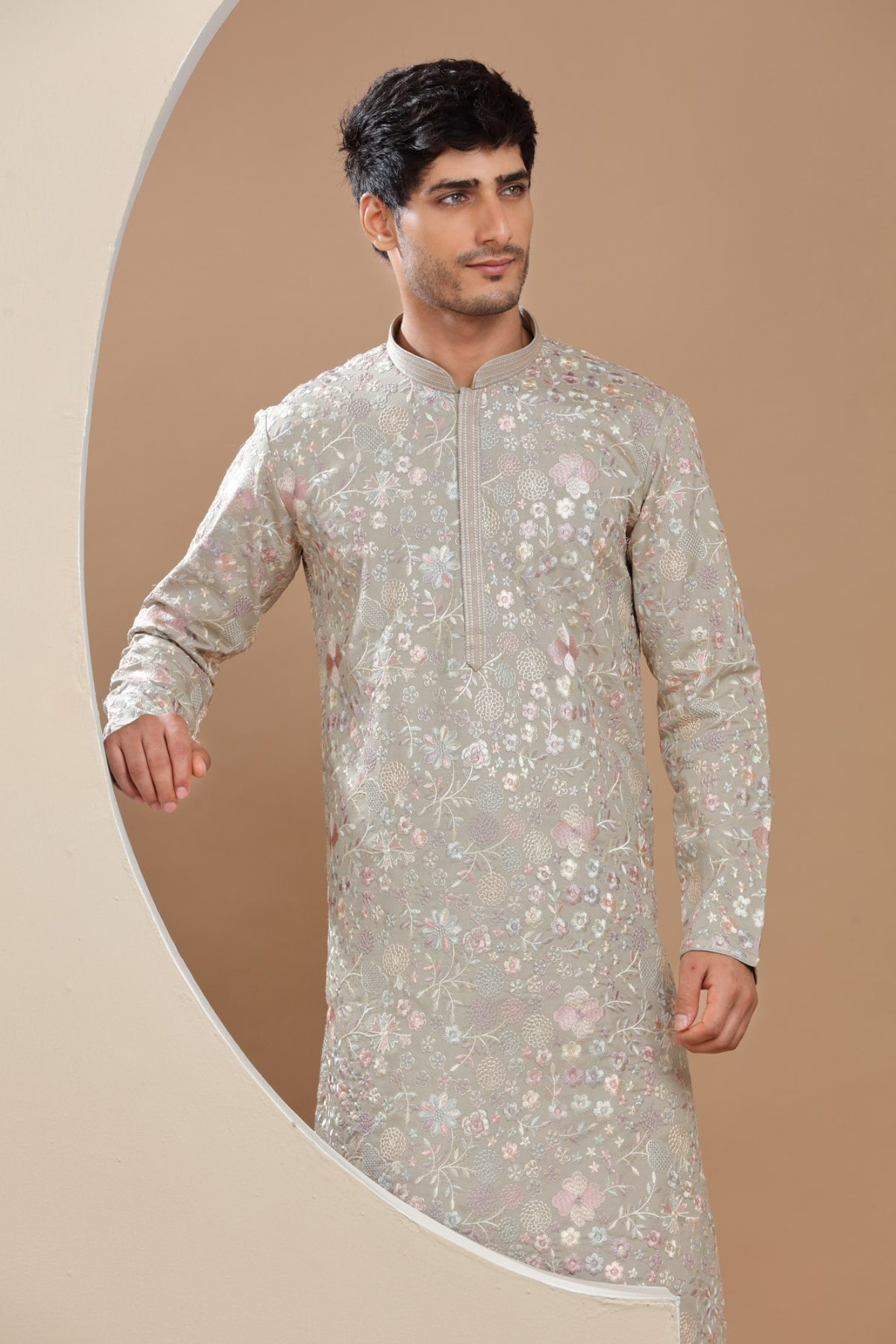 Cream Embroidered Kurta Set