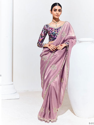 Oriental Pink Shade Designer Art Silk Saree with Floral Print Designer Blouse