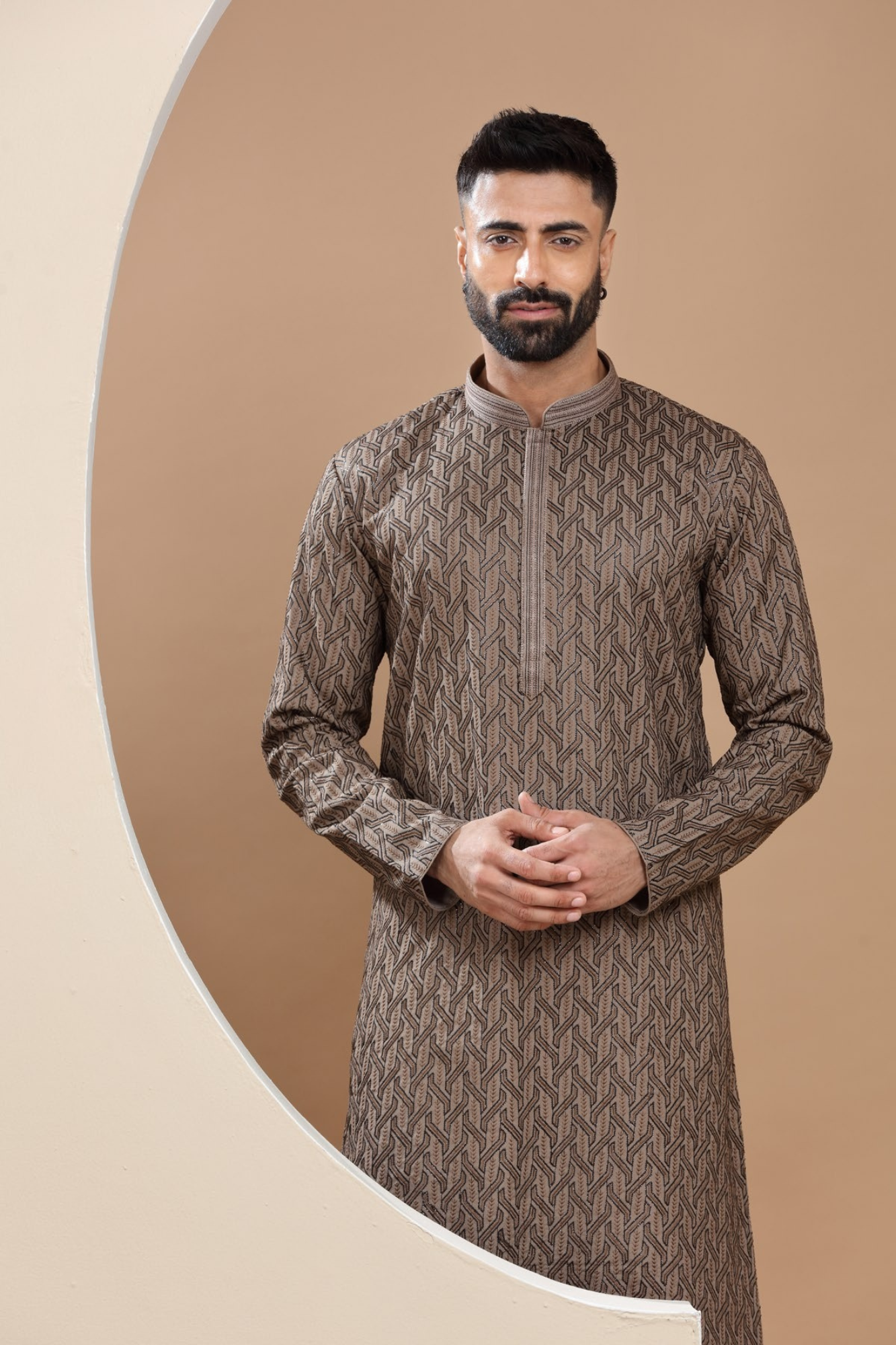 Brown Printed Kurta Set