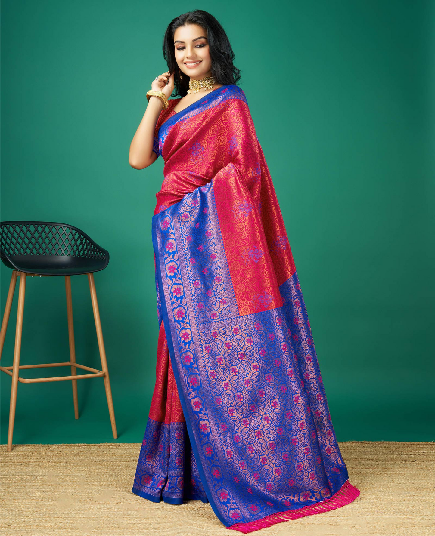 Rani Pink Zari Woven Banarasi Silk Saree