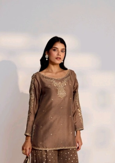 Brown Designer Palazzo Set with Dupatta