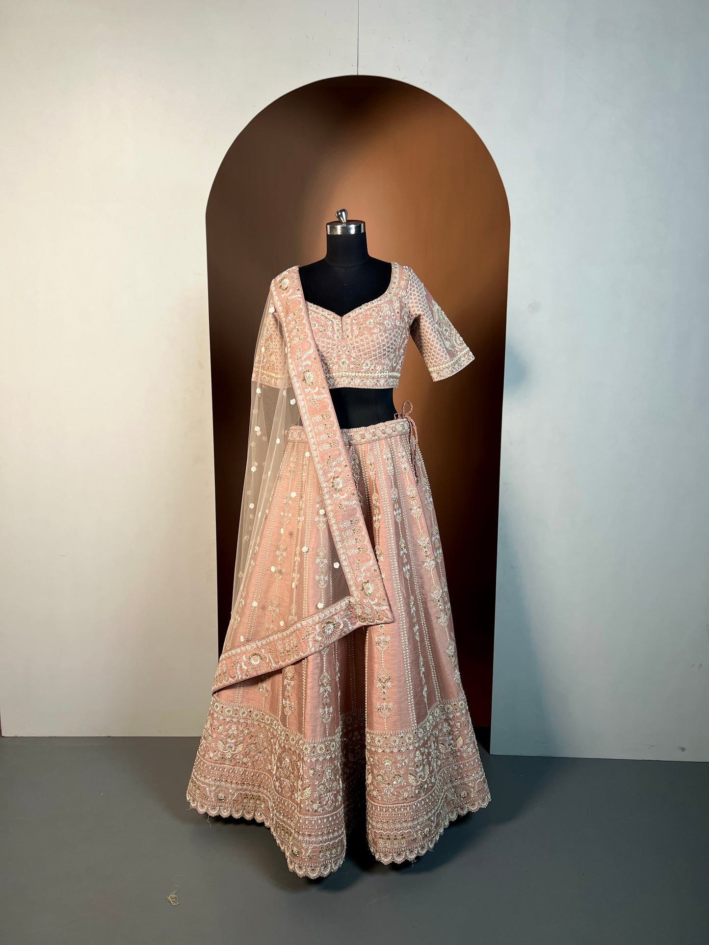 Blush Pink Heavy Embroidered Lehenga Set with Pearl & Sequin Work