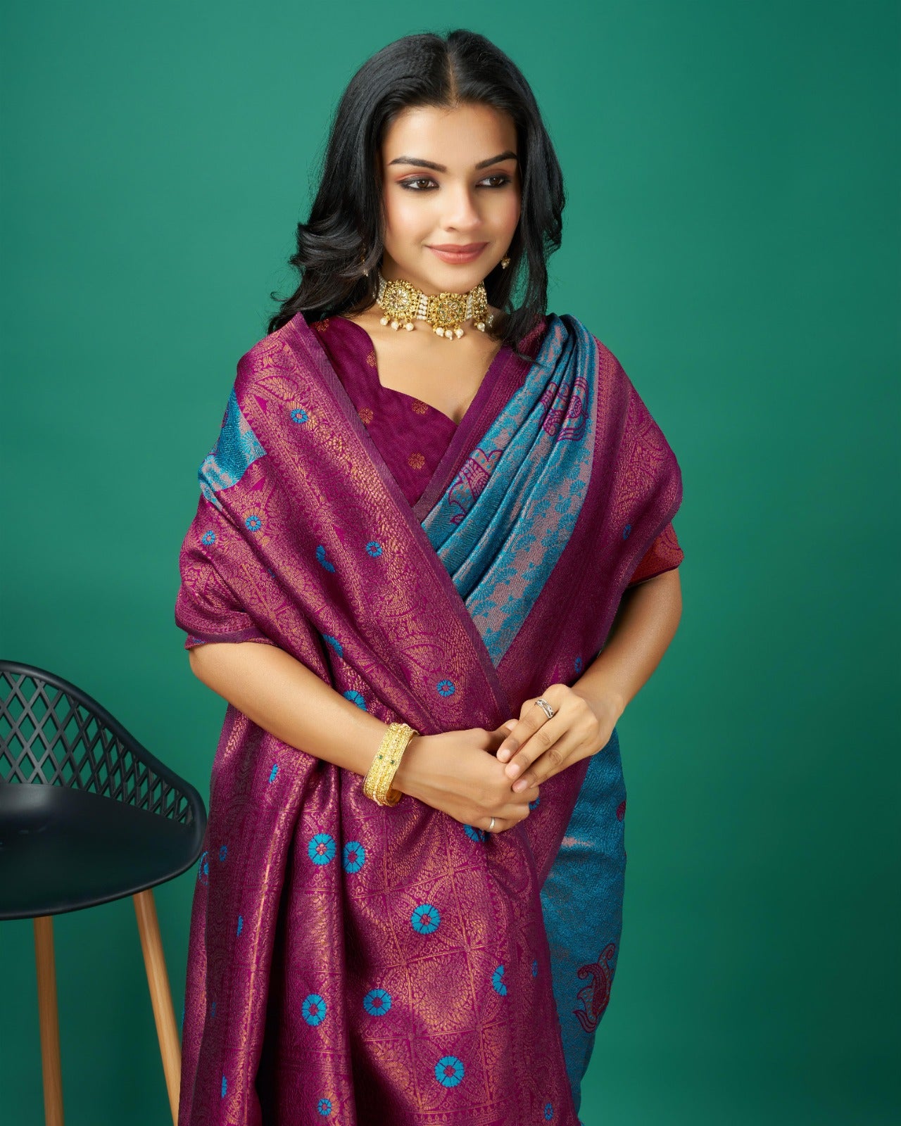 Blue Zari Woven Banarasi Silk Saree with Tassels