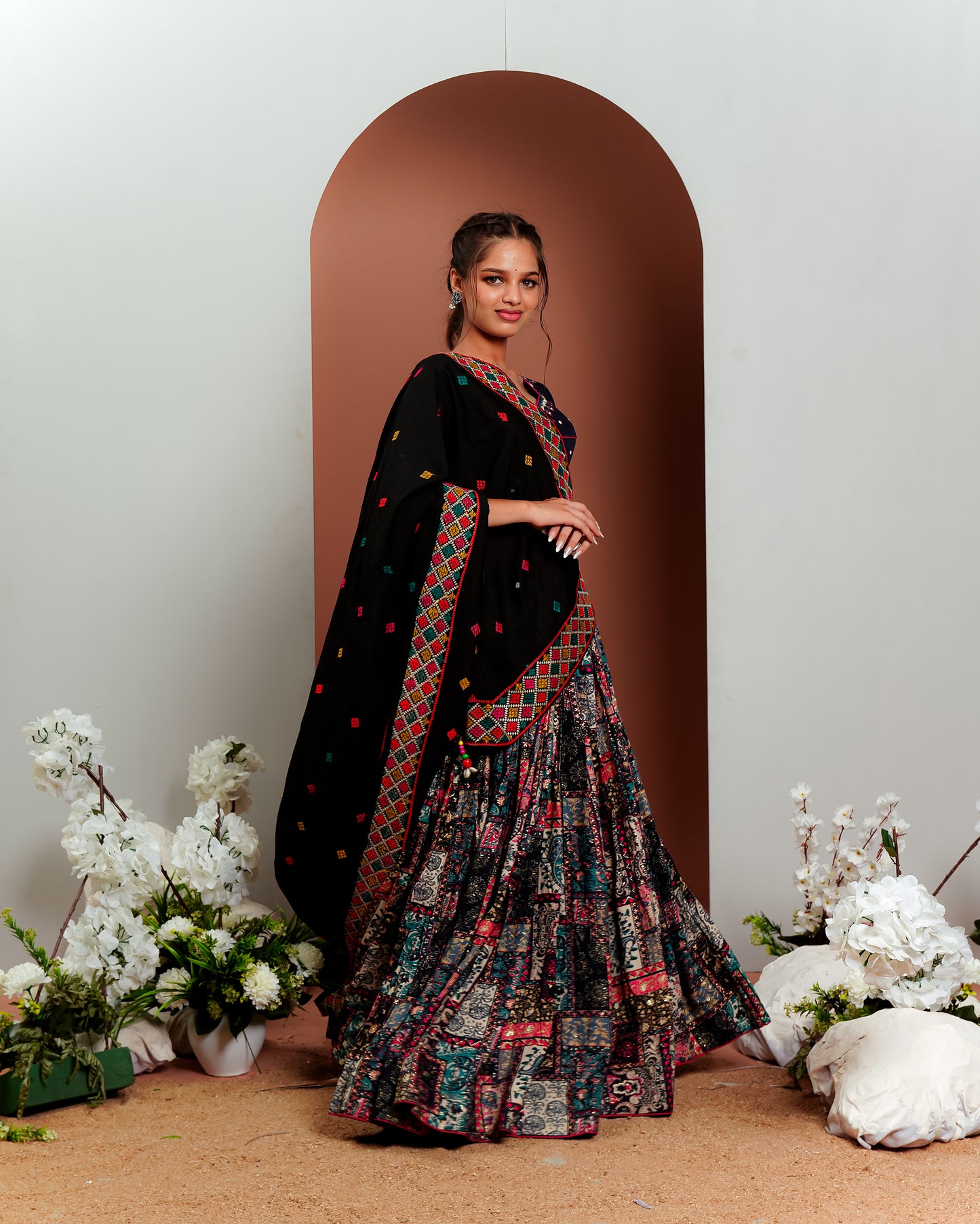 Navy Blue Chaniya Choli With Printed Lehenga