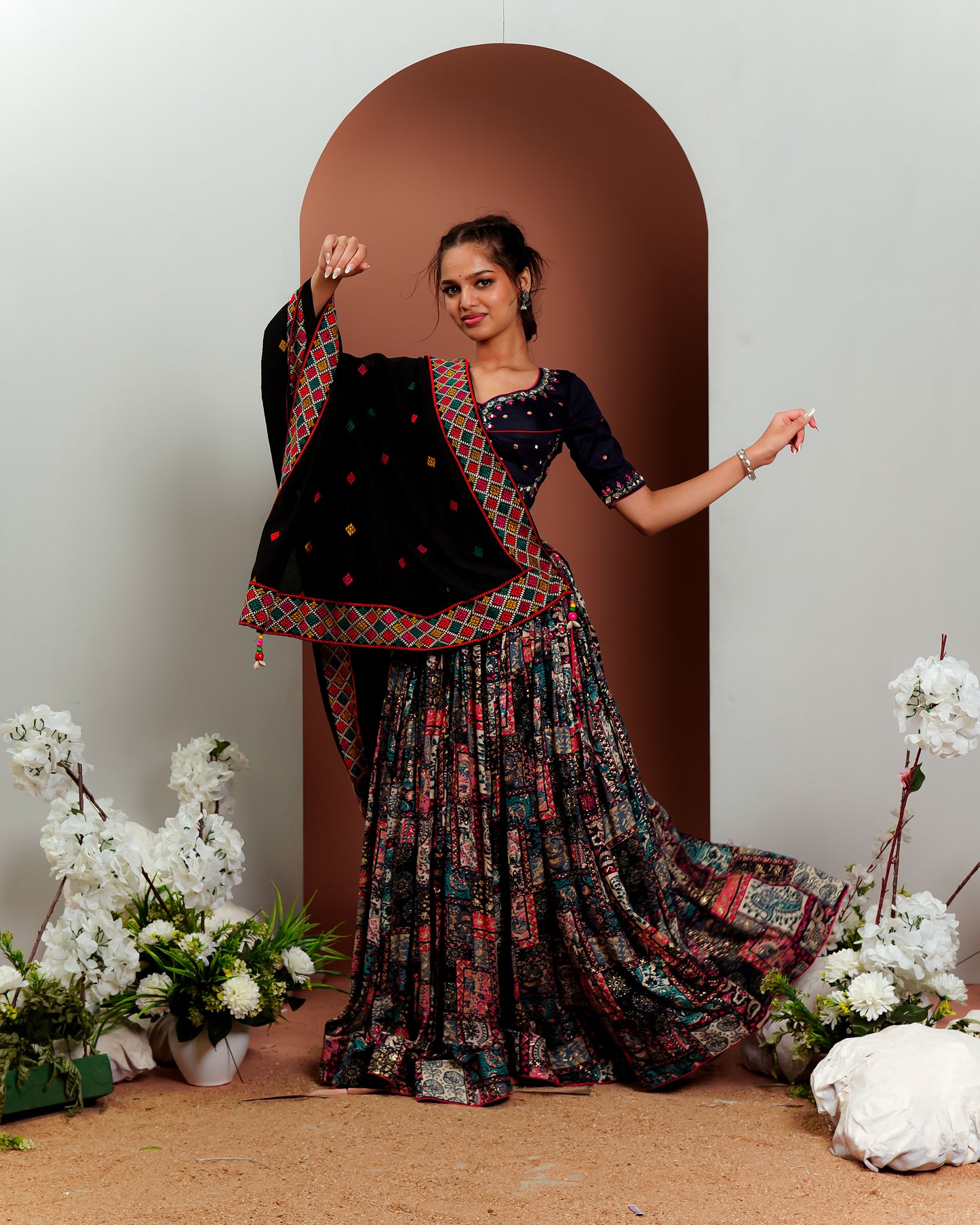 Navy Blue Chaniya Choli With Printed Lehenga