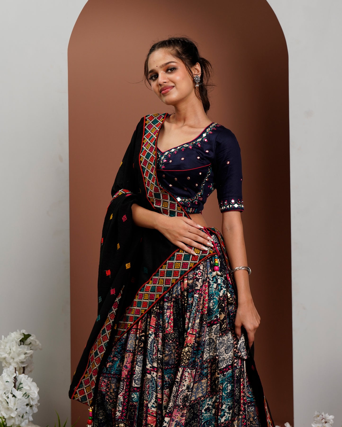 Navy Blue Chaniya Choli With Printed Lehenga
