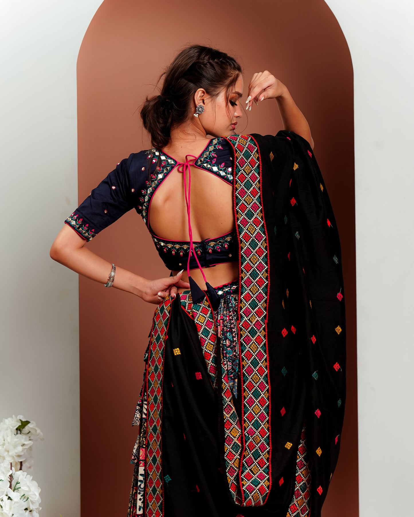 Navy Blue Chaniya Choli With Printed Lehenga