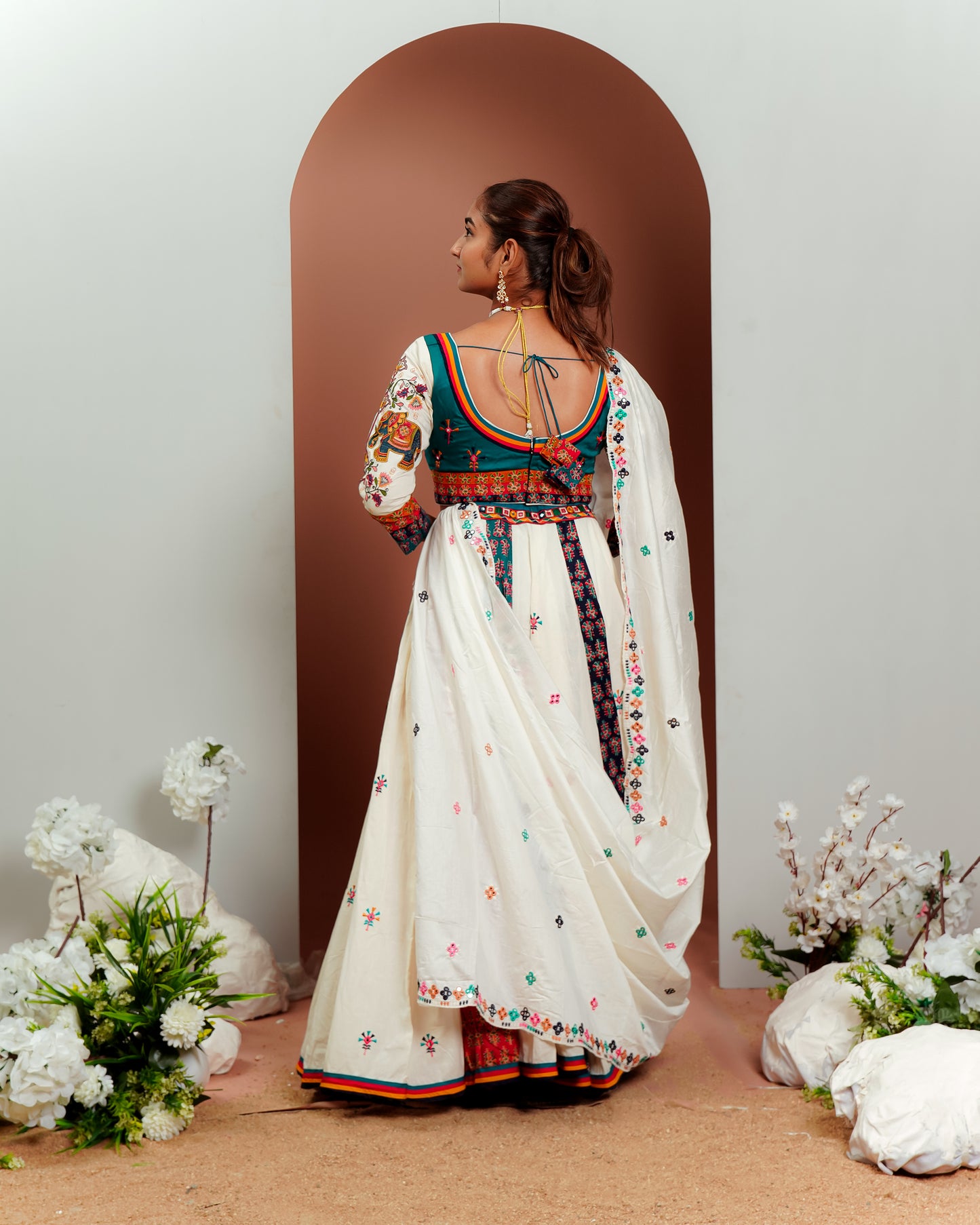 White Chaniya Choli with Unique Colour Accents