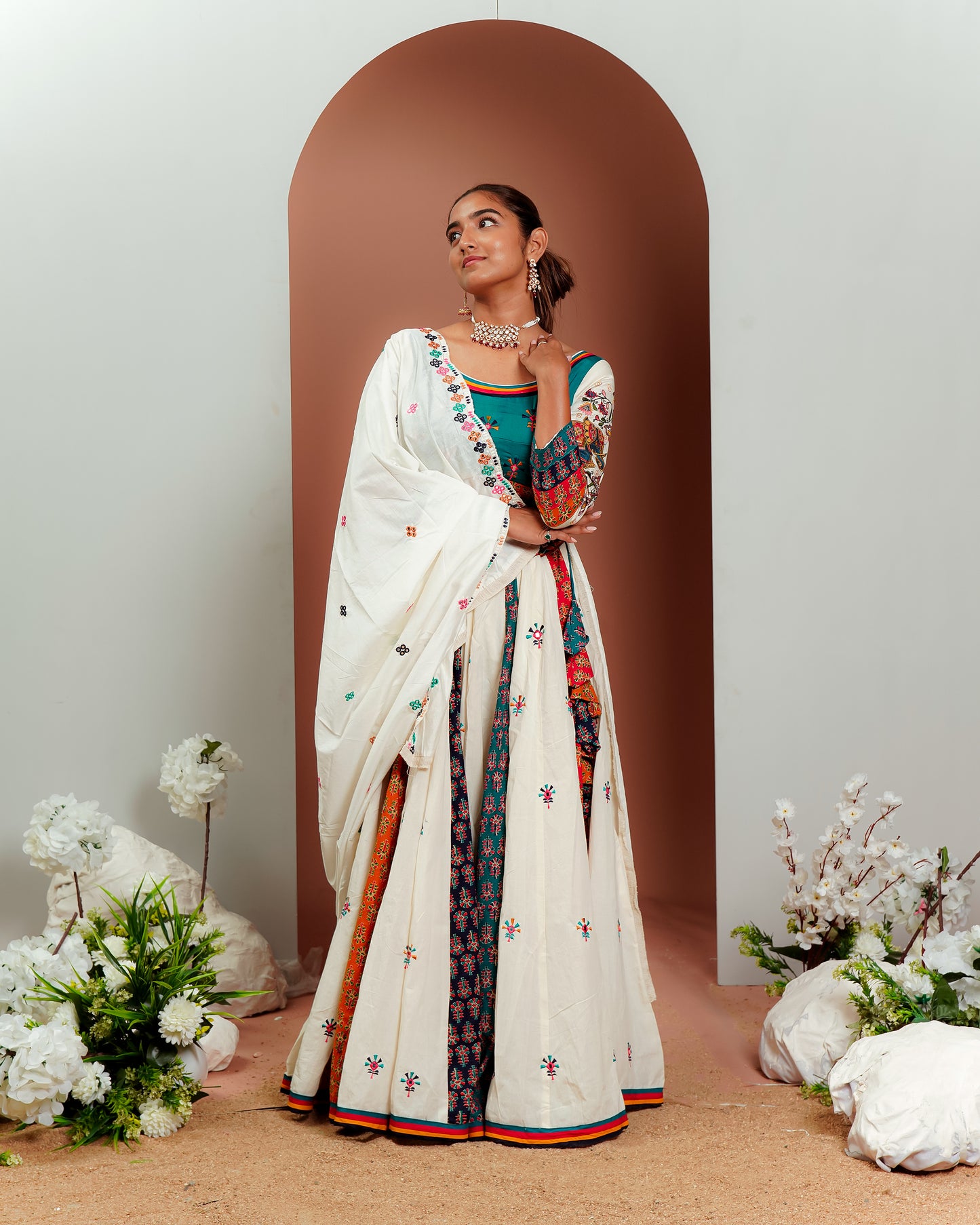 White Chaniya Choli with Unique Colour Accents