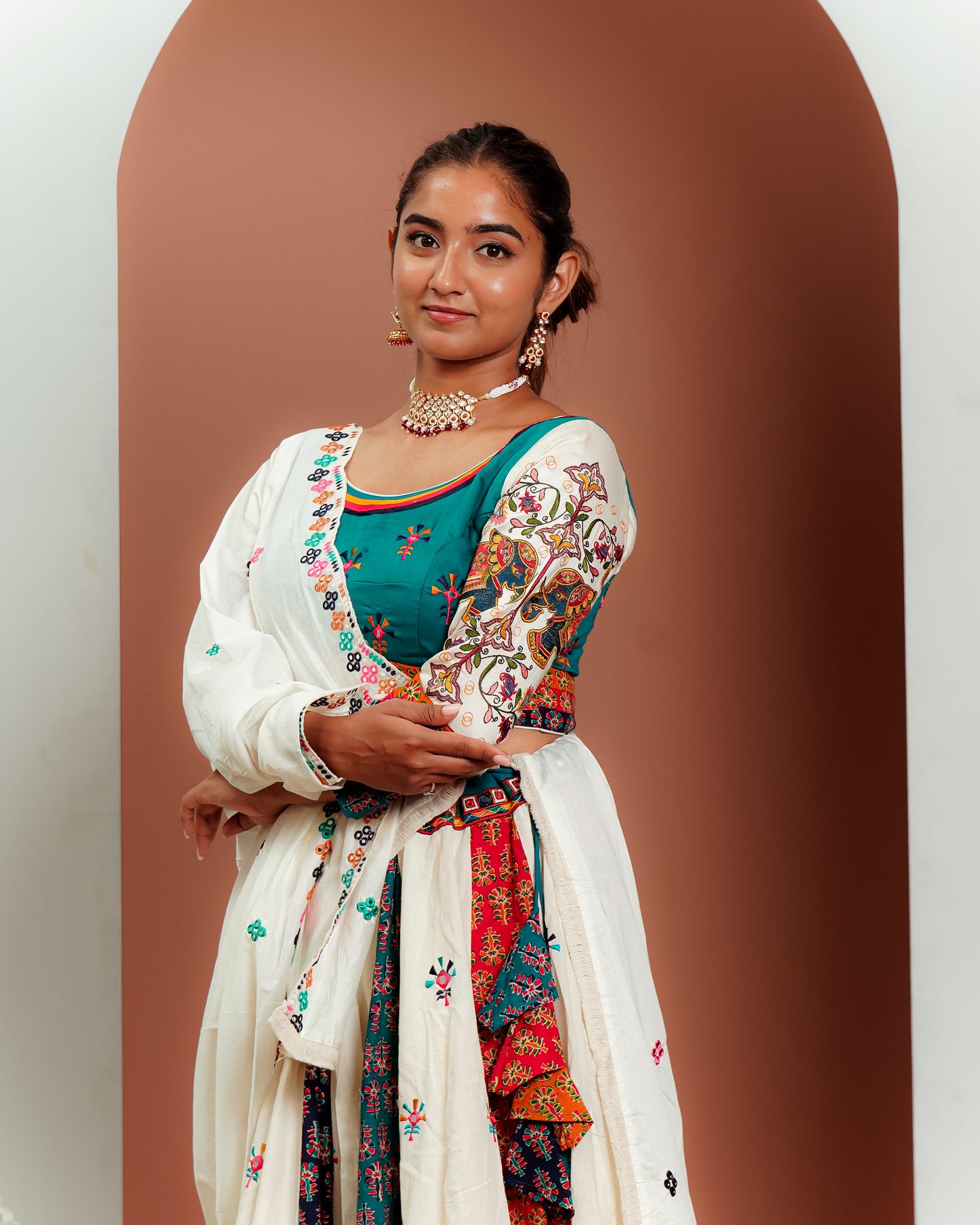 White Chaniya Choli with Unique Colour Accents