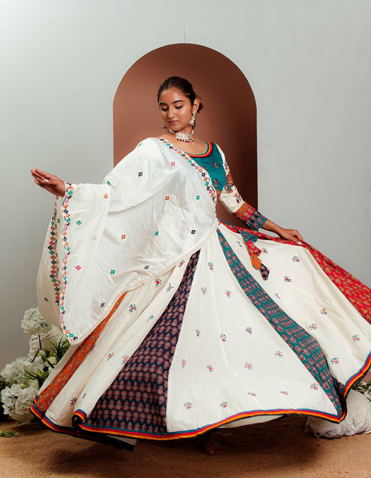 White Chaniya Choli with Unique Colour Accents