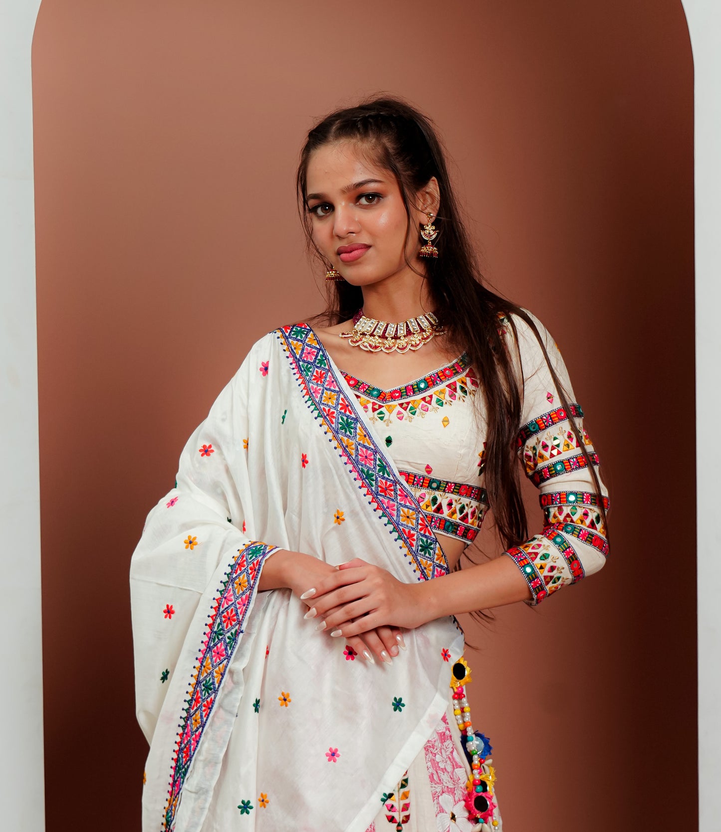 Floral Dreams: Pink & White Chaniya Choli