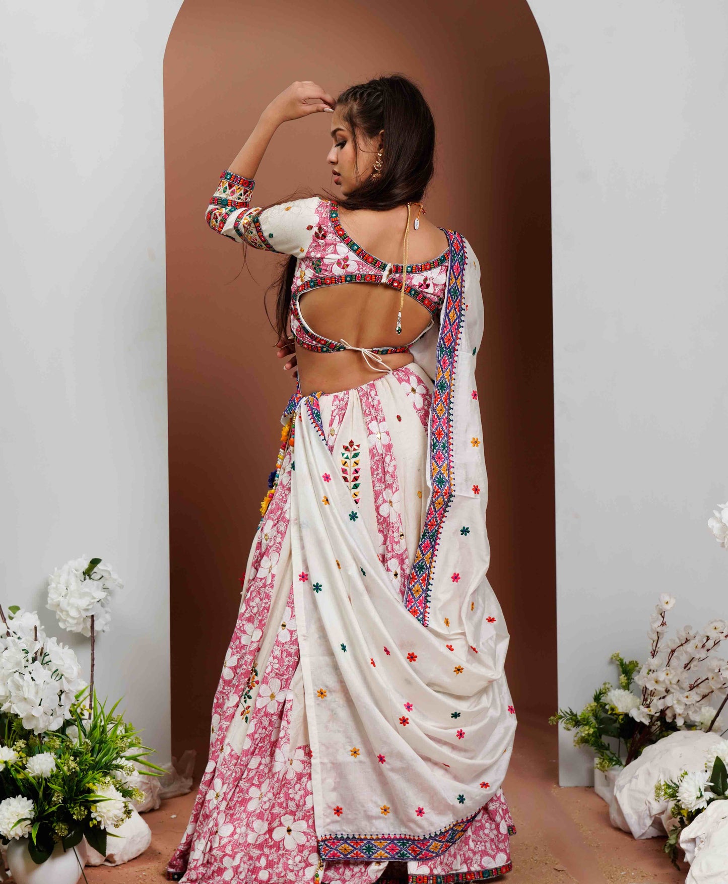 Floral Dreams: Pink & White Chaniya Choli