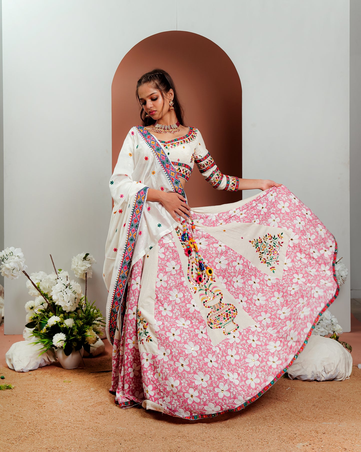 Floral Dreams: Pink & White Chaniya Choli