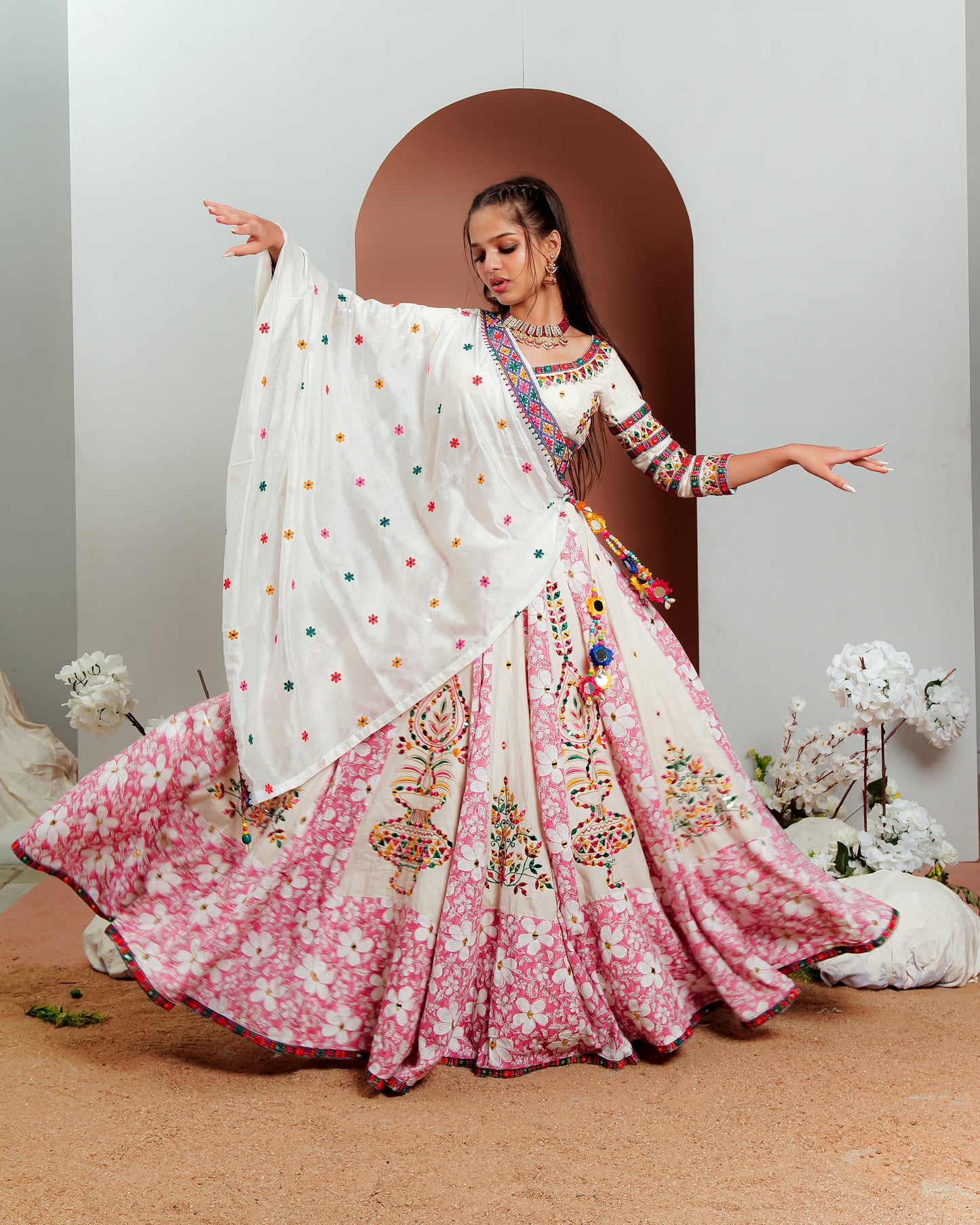 Floral Dreams: Pink & White Chaniya Choli